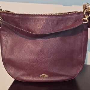 Coach Pebbled Leather Shoulder Bag in Plum